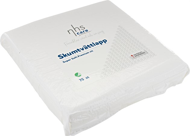 Tvättlapp skum NHS Care Super Soft Premium VIT 19x19cmx3mm 75st/fp